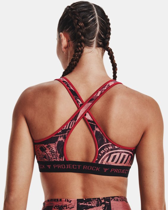 Women's Project Rock Crossback Printed Sports Bra in Pink image number 5